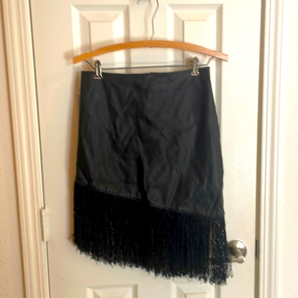 Express Vegan Leather Fringed Skirt